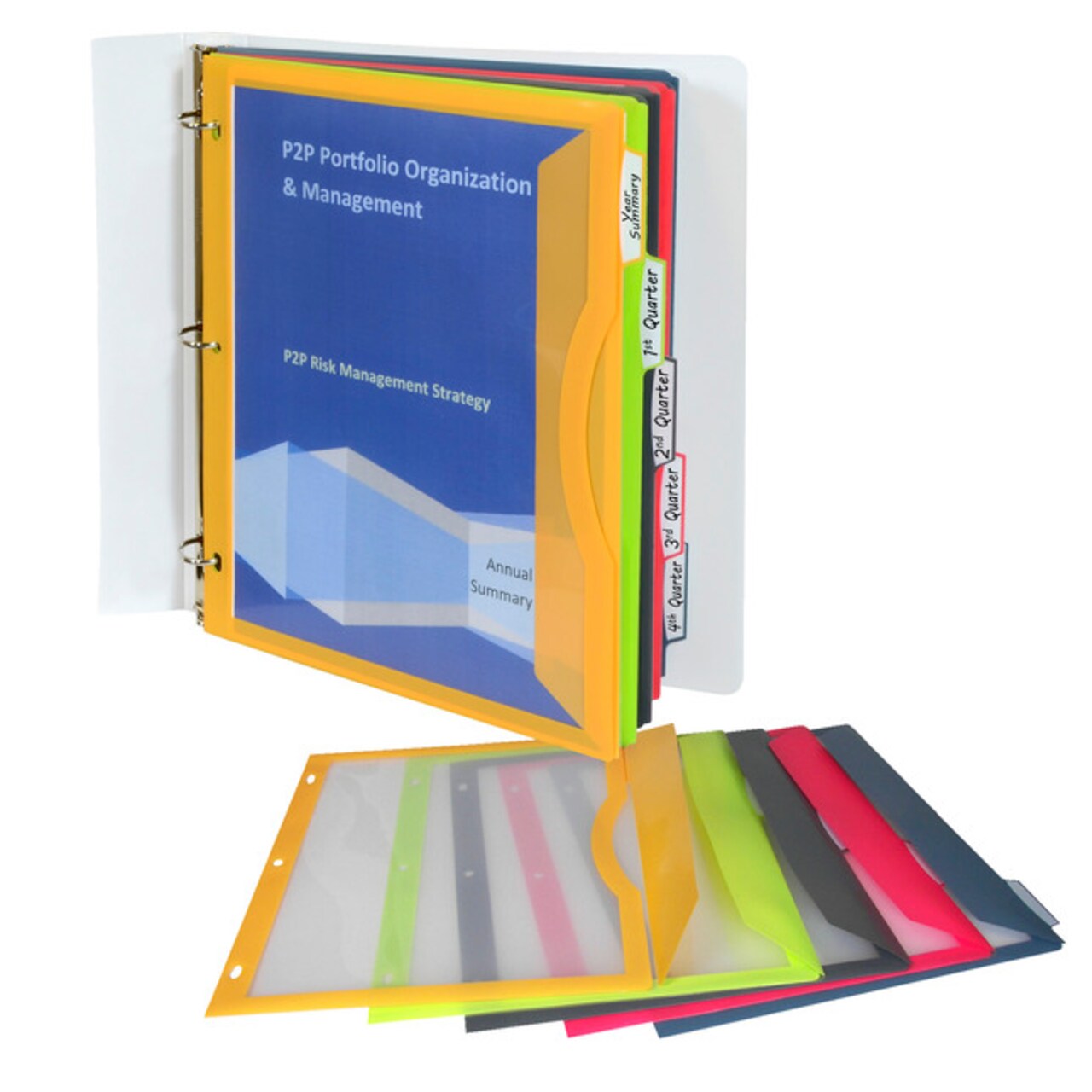C-Line Binder Pockets with Index Tabs, 8-1/2 x 11 Inches, Assorted Colors, 5 Pack